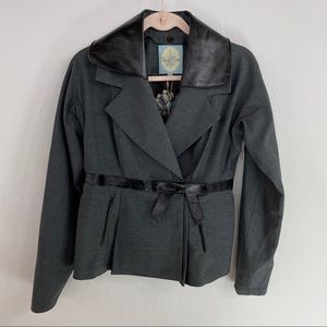 Tracy Reese Detachable Leather Collar Suit Jacket